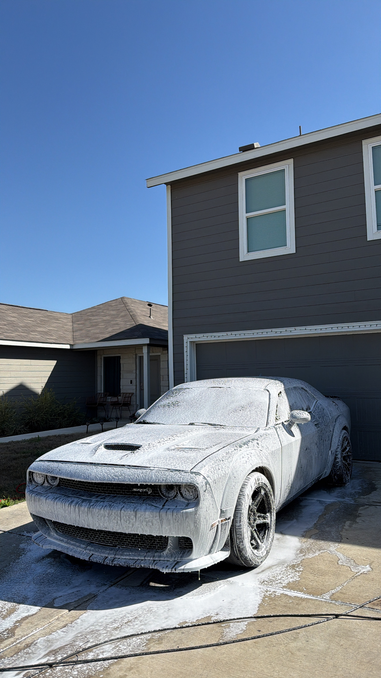 Dodge Challenger foam wash during maintenance detail