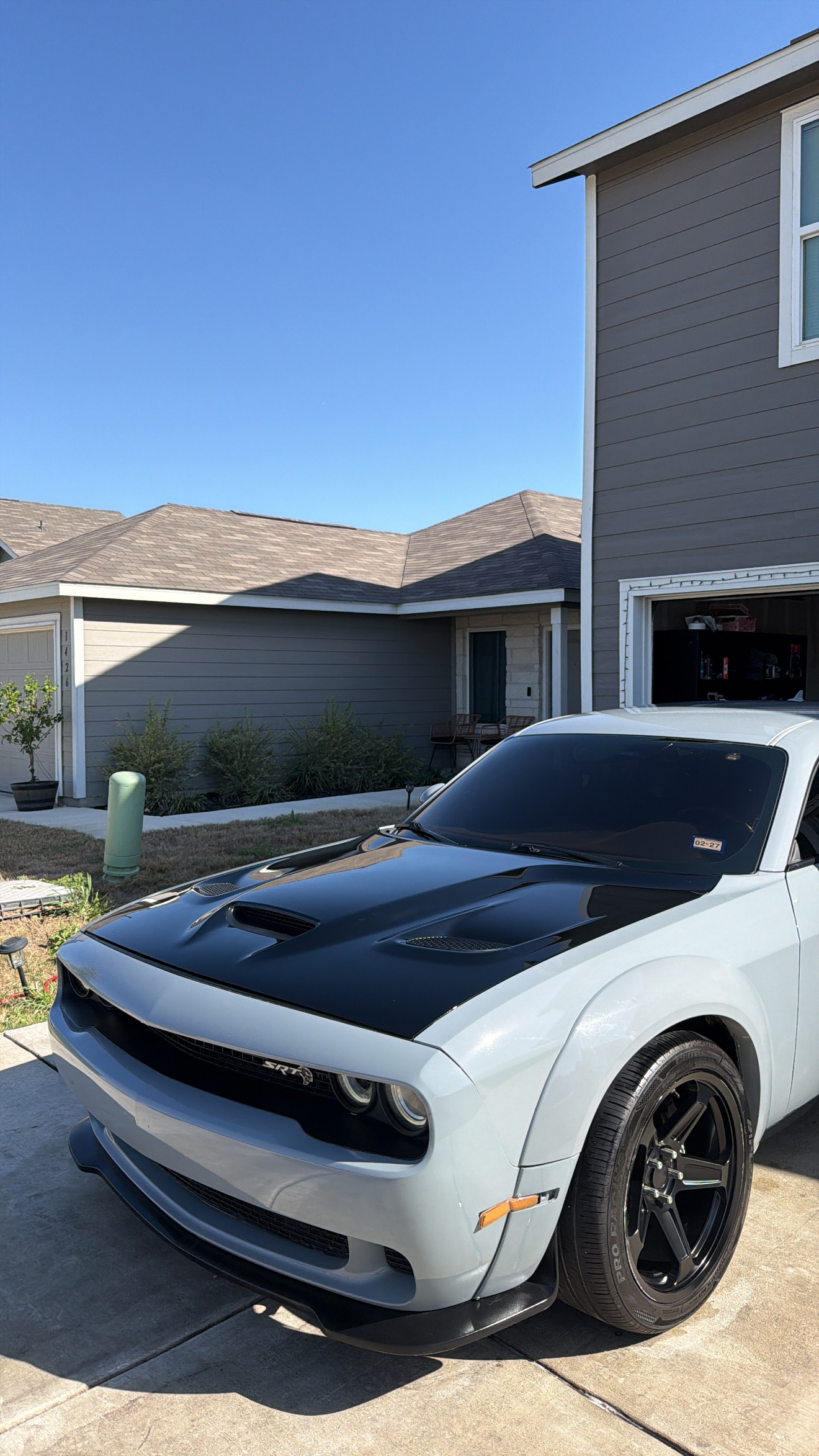 Dodge Challenger front angle after paint protection wax