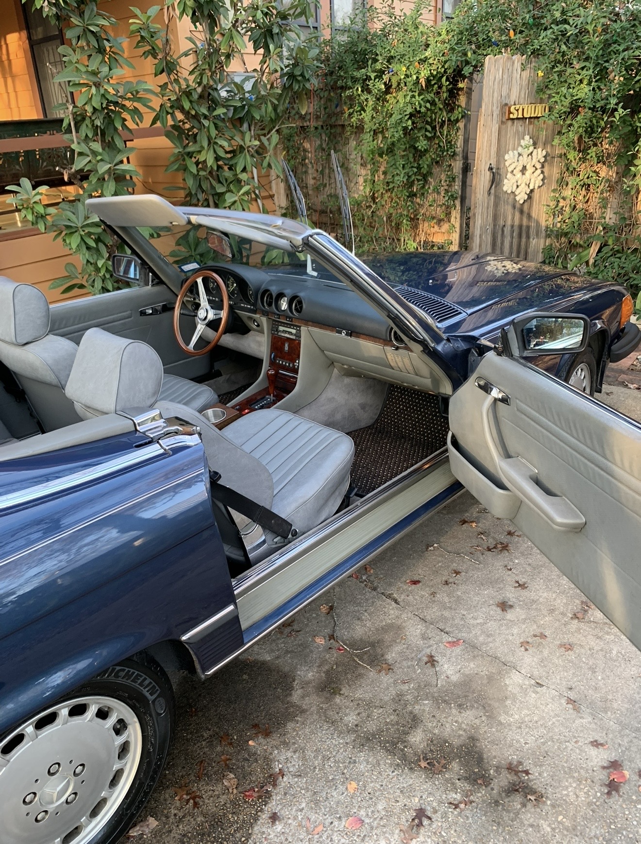 Classic Mercedes convertible open door exterior angle after detail